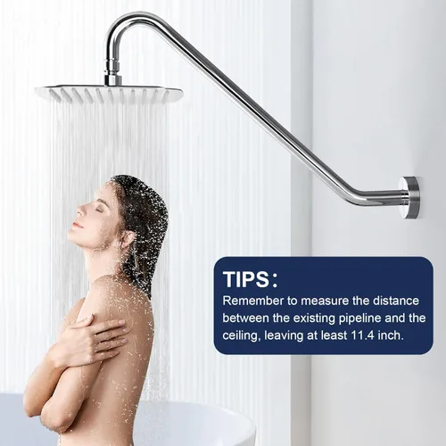 Miniatura 3 de Brazo de extensión de cabezal de ducha con brida, 17 pulgadas, tubo elevador de cabezal de ducha en forma de S de acero inoxidable Uvish de 17 Cromo