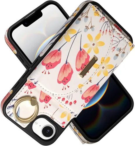 Miniatura 55 de Funda tipo cartera para iPhone 15 Pro de 6.1'', funda plegable con ranuras para tarjetas, soporte con anillo y atril, cubierta protectora tipo folio