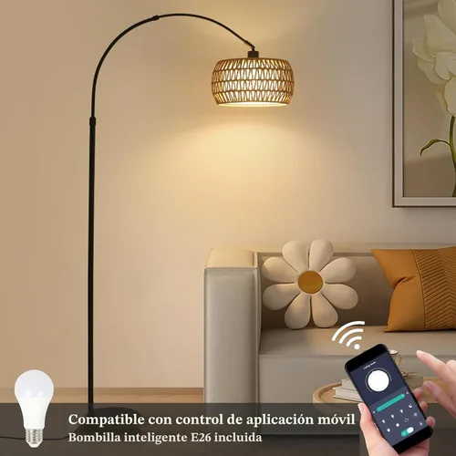 Miniatura 4 de Lámparas de pie arqueadas para sala de estar con 3 temperaturas de color, lámpara de pie negra con control remoto y bombilla LED regulable, lámpara