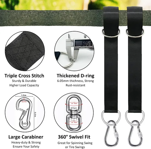 Miniatura 2 de Kit de correas para columpio de árbol de 4 pies/8 pies/15 pies/20 pies/25 pies, correas extralargas para columpio de árbol con capacidad para 5500