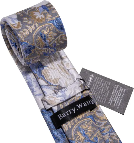 Miniatura 226 de Barry.Wang - Juego de corbata de seda para hombre, diseño de cachemira, pañuelo y gemelos de bolsillo