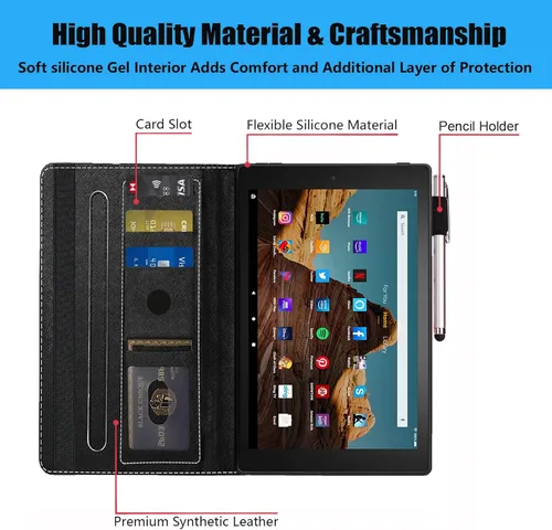 Miniatura 6 de Funda para tablet Amazon Kindle Fire HD 10 de 10.1" (9ª/7ª generación, versión 2019/2017) – Funda de piel sintética con función de encendido