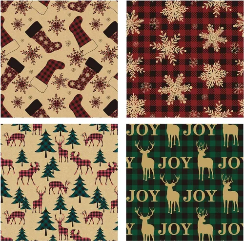 Miniatura 8 de RUSPEPA Papel de envolver de Navidad, papel kraft – Diseño a cuadros rojos y verdes – 4 rollos – 30 pulgadas x 10 pies por rollo Rojo Plaid
