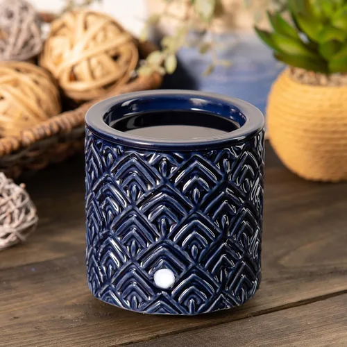 Miniatura 4 de Calentador eléctrico de velas de cerámica Chevron azul con temporizador de seguridad Calentador de fragancia de enchufe automático para cera