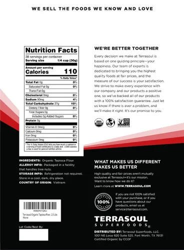 Miniatura 2 de Terrasoul Superfoods Almidón de harina de tapioca orgánico, 2.5 libras, sin gluten, mejora la textura para hornear Keto, no altera el sabor