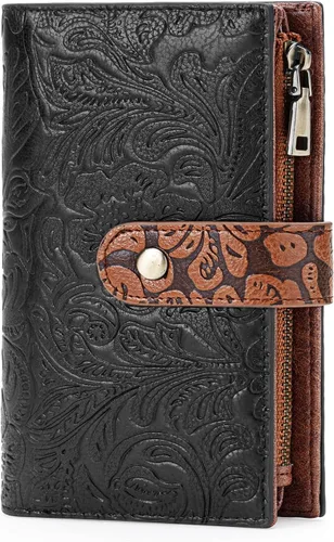 Miniatura 8 de GOIACII Cartera de viaje para mujer, con bloqueo RFID, triple pliegue, con bolsillo con cremallera para monedas, A01 café, Classic