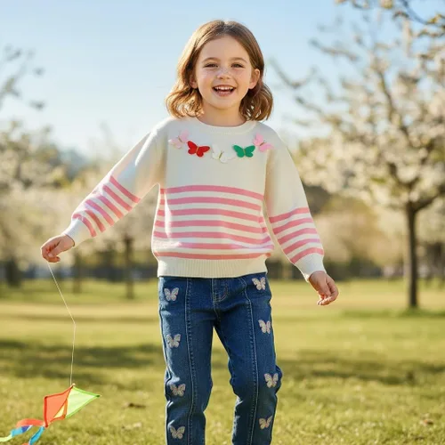 Miniatura 5 de Peacolate Primavera Otoño 2-10 años Little & Big Girl Suéter y Jeans Bordados 2pcs Conjunto de Ropa