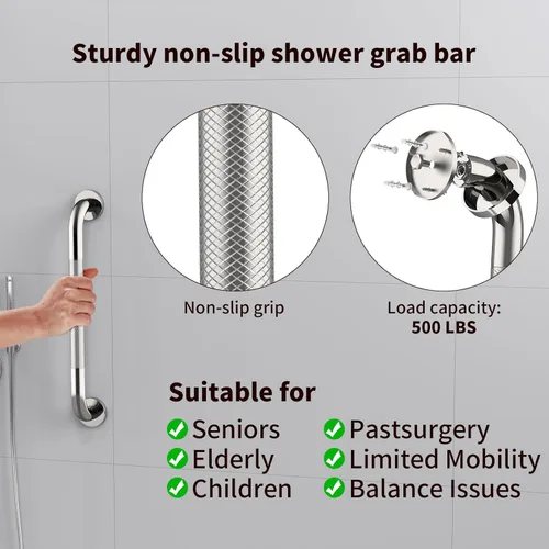 Miniatura 5 de ZUEXT - Paquete de 2 manijas antideslizantes para regadera de 24 pulgadas, barra de equilibrio de baño moleteada de acero inoxidable cromado, Cromo