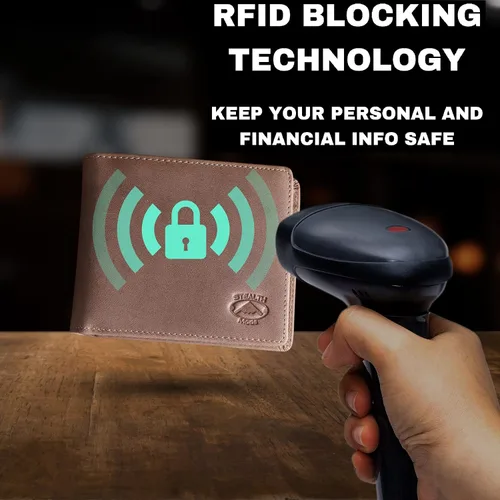 Miniatura 4 de Cartera plegable de piel Stealth Mode para hombre con ventana de identificación y bloqueo RFID
