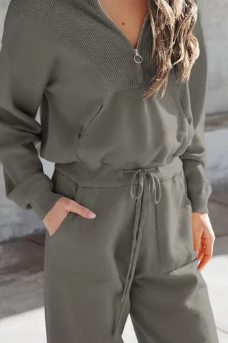 Miniatura 90 de PRETTYGARDEN Conjunto de suéter de 2 piezas para mujer, sudadera con cremallera, pantalones deportivos, ropa casual