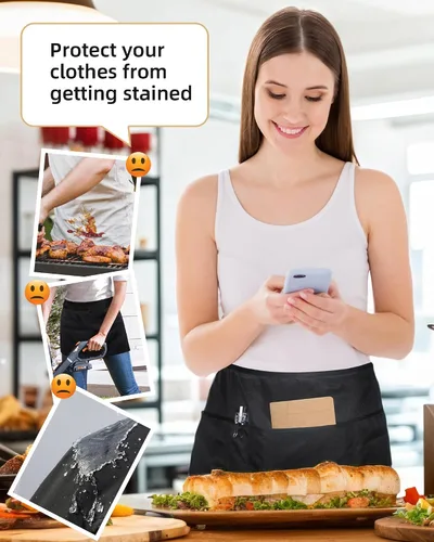 Miniatura 3 de Argstar 2 Pack Server Apron with 4 Pockets, Waitress Waiter Waist WaterDrop Resistant Short Aprons Negro