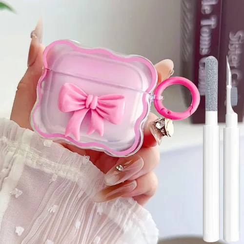 Miniatura 18 de Linda funda transparente para AirPods de 3ª generación, color verde, diseño de lazo femenino, TPU suave, a prueba de golpes, Kawaii Airpods