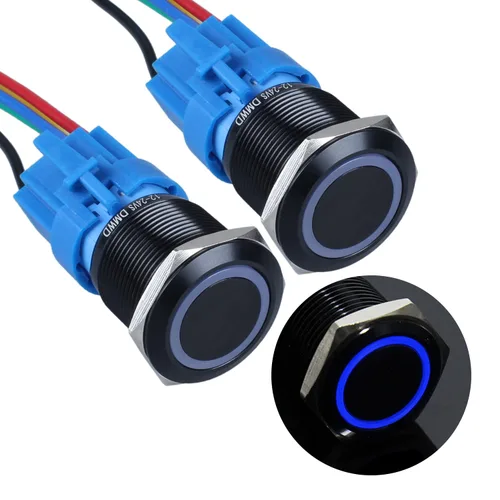 Miniatura 21 de 2 piezas de interruptor de botón de presión momentáneo de 16 mm 12V-24V LED de anillo 1NO 1NC impermeable (ON)-Apagado Cáscara de botón de metal