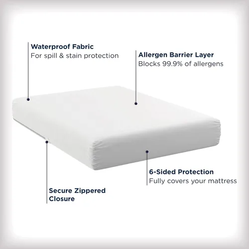Miniatura 3 de AllerEase Protector de colchón con cierre. Protección contra las alergias a prueba de agua, Poliéster, Blanco, gemelo