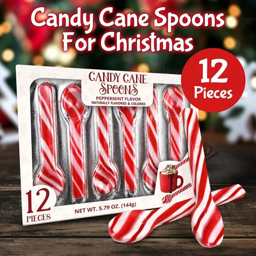 Miniatura 4 de Cucharas de bastón de caramelo de menta, sin colorantes, paquete de 12 cucharas de chocolate caliente con sabor a menta de Navidad envueltas