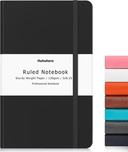 Miniatura 10 de Huhuhero Cuaderno Diario, Diario de Líneas Rayadas, Tapa Dura Papel Premium Grueso de 120gsm con Cuaderno de Cuero Sintético para Escribir