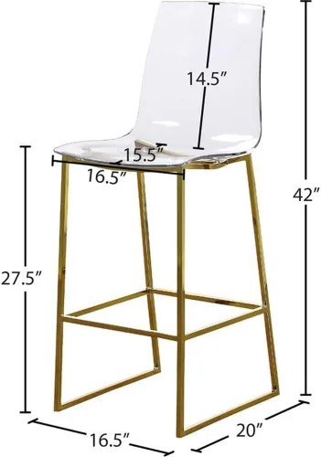 Miniatura 3 de Meridian Furniture Lumen Collection - Taburete de acrílico moderno y contemporáneo con base de acero inoxidable, 16.5 pulgadas de ancho x 20