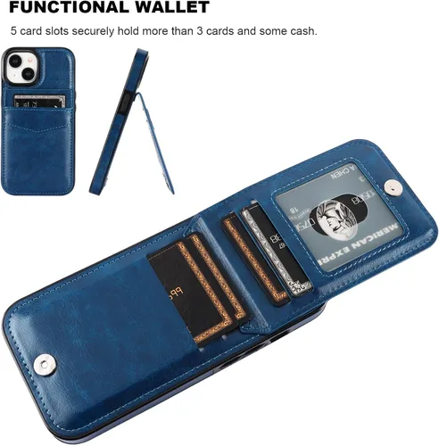 Miniatura 4 de KIHUWEY Compatible con 15 Estuche tipo cartera con soporte para tarjetas de crédito, Tapa Flip de piel premium con cierre magnético y soporte Azul