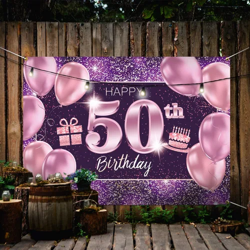 Miniatura 5 de pancarta grande rosa con texto en inglés “Happy Birthday
