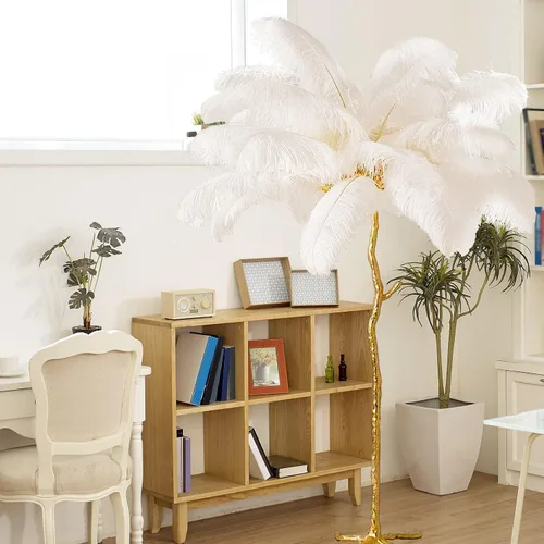 Miniatura 7 de Lámpara de Pie Natural de Pluma de Avestruz, Lámpara de Pie LED Moderna Regulable, Lámpara de Rincón Romántica de Princesa para Dormitorio