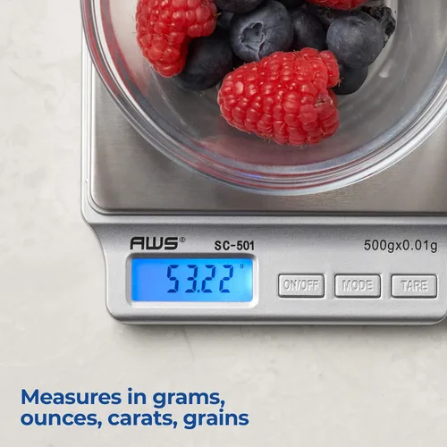 Miniatura 4 de American Weigh Scales Serie SC Balanza de Peso Digital de Precisión para Cocina, Balanza de Medición de Alimentos, 2kg x 0.1g (Plata), AMW-SC-2KG