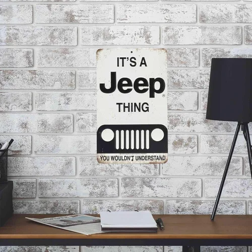 Miniatura 5 de Letrero de metal blanco y negro para Jeep Thing, letrero vintage para garaje o cueva de hombre Blanco/Negro