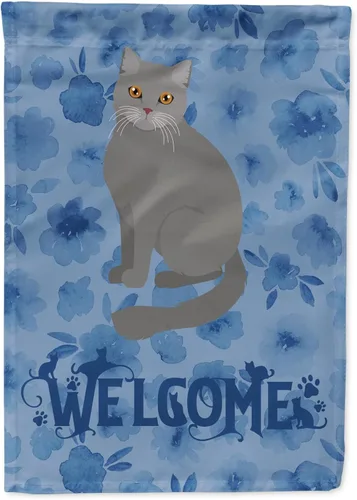 Miniatura 25 de Caroline's Treasures CK5047CHF Ojos Azules - Bandera de bienvenida con diseño de gato para casa de porche, grande, para colgar en la pared