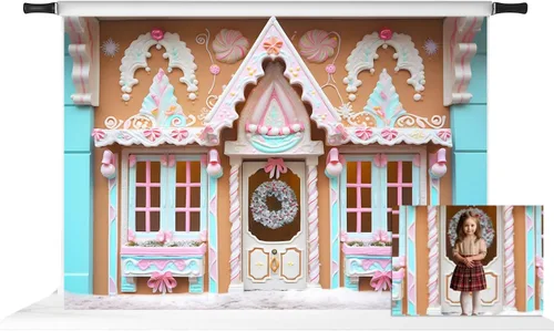 Kate Fondos de Navidad de casa de jengibre para fotografía de invierno, Navidad, casa de azúcar, decoración de fiesta en el hogar, fondo de estudio