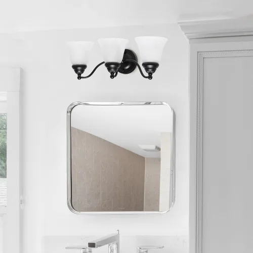 Miniatura 6 de Simple Designs VT1023-BLK 19.25 pulgadas clásicas 3 luces de metal y mármol esmerilado blanco con forma de campana de vidrio con forma de campana