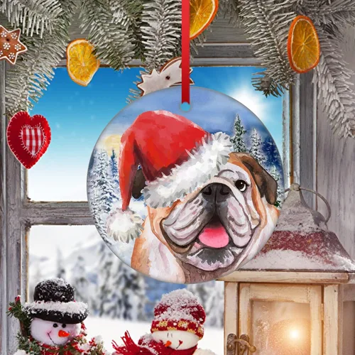 Miniatura 4 de Adorno de Bulldog Inglés para la Primera Navidad 2023, adorno para árbol de Navidad, decoración de árbol de Navidad de Papá Noel, adorno colgante