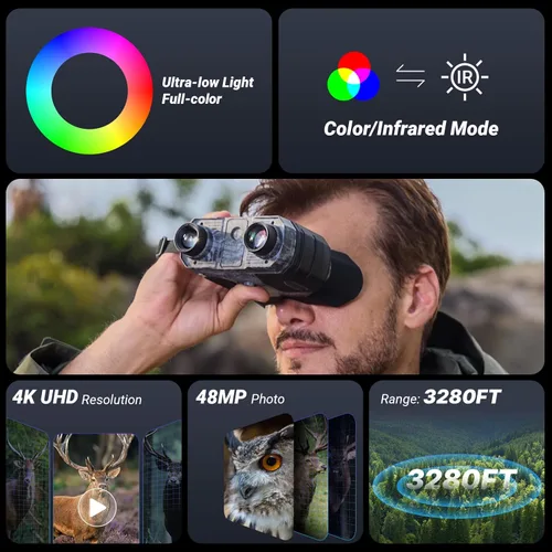 Miniatura 2 de WOSPORTS Gafas de visión nocturna 4K con foto de 48 MP, visión a todo color de 3280 pies, distancia IR de 1300 pies, pantalla HD de 3 pulgadas, zoom