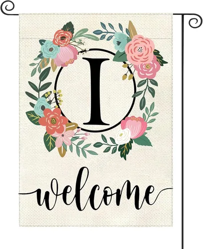 Miniatura 15 de Bandera de jardín con letra monograma, floral, 12 x 18 pulgadas, doble cara para exterior, pequeña de arpillera, familia, apellido, bandera inicial