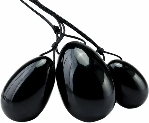 Miniatura 4 de TUMBEELLUWA Yoni Huevo de cristal curativo 3 piedras de masaje perforadas para mujeres para entrenar músculos pélvicos ejercicio Kegel, obsidiana #1