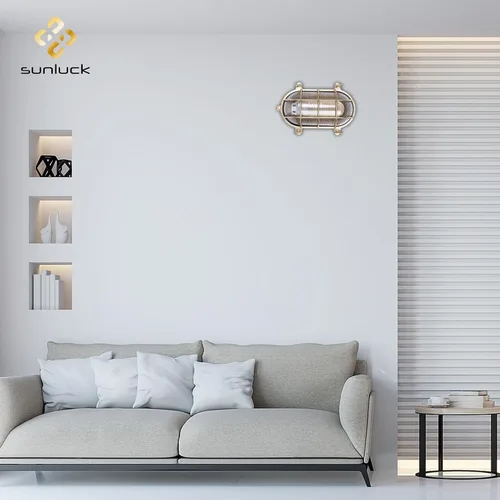 Miniatura 4 de Sunluck Luz de mamparo de latón, lámpara de pared náutica ovalada de rejilla, pantalla, iluminación de montaje en techo, luz de sauna impermeable