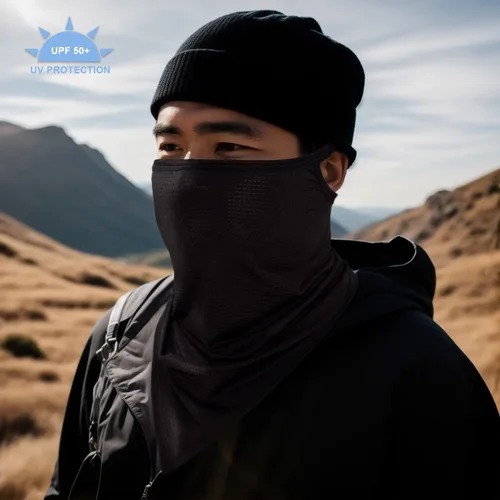 Miniatura 2 de Pasamontañas para el cuello con trabillas para las orejas, bufanda, bandana, protección solar UV, máscara facial para mujeres y hombres Negro