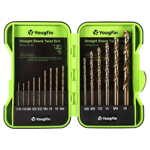 Miniatura 12 de Juego de brocas de cobalto, Yougfin 29 piezas M35 juego de brocas de metal para acero 1/16"-1/2" brocas para acero endurecido, acero inoxidable