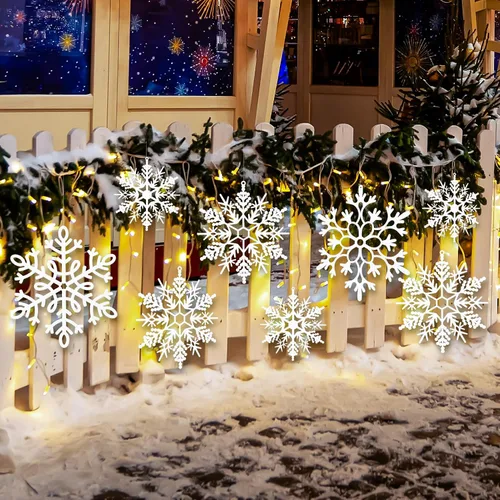 Miniatura 4 de 24 piezas de copos de nieve colgantes de Navidad grandes para exteriores, copos de nieve grandes blancos en diferentes tamaños para decoración