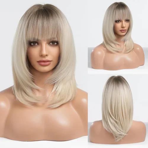 Miniatura 6 de Alanhair MEACO - Pelucas color castaño rojizo para mujer, pelucas largas en capas naranjas con flequillo, pelucas de fibra sintética resistentes al