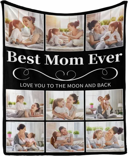 Miniatura 20 de InterestPrint Manta con foto, regalos personalizados para mamá, manta de collage de fotos personalizada para mamá de hija e hijo para cumpleaños
