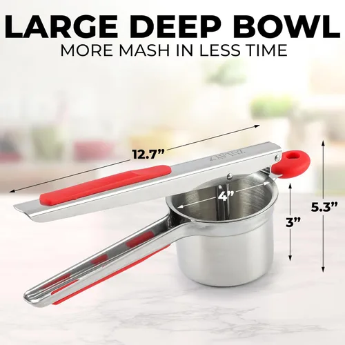 Miniatura 2 de Zulay Kitchen Premium Grande Ricer de Patatas de 15oz, Herramienta de Cocina Profesional de Acero Inoxidable Pesado Triturador y Ricer de Patatas
