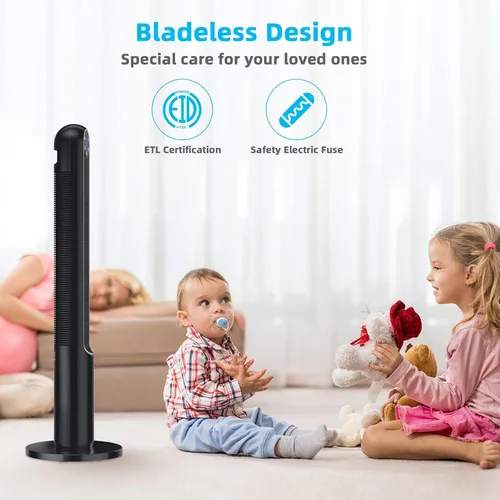 Miniatura 8 de COSTWAY Ventilador de torre, ventilador oscilante portátil de 42 pulgadas de 80 grados con control remoto, 3 modos de viento, panel de control