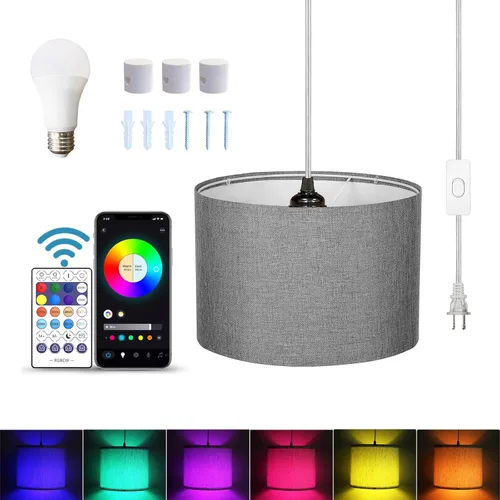 Miniatura 8 de ZSLAIFU Lámpara colgante de 15 pies con interruptor, luces colgantes blancas con cable enchufable, lámpara colgante con control remoto, lámpara