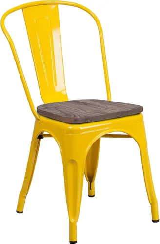 Miniatura 13 de Flash Furniture Perry - Silla apilable de metal con asiento de madera, 1 paquete, color negro