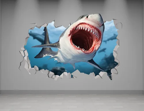 Miniatura 4 de Calcomanía de pared 3D de tiburón – Adhesivo decorativo para pared – Vinilo decorativo de pared extraíble MR1344