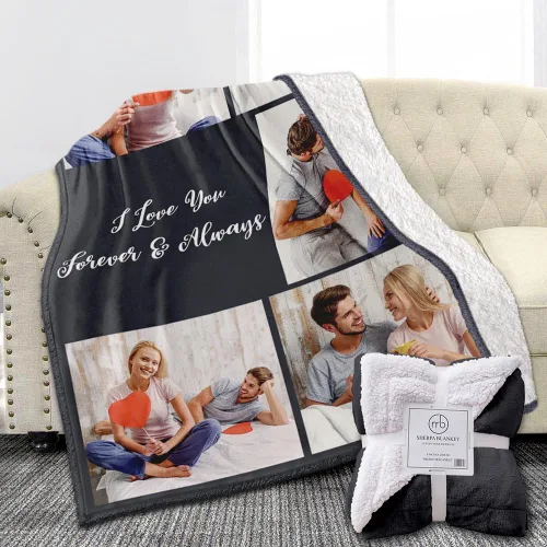 Miniatura 10 de Manta de fotos personalizada de forro polar, suave, cálida, mullida, regalos personalizados para parejas, novio, novia, manta con fotos 4 fotos