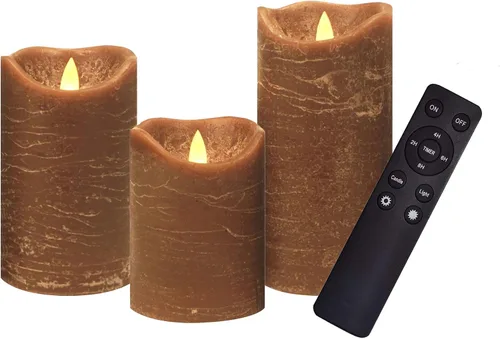Miniatura 12 de iZAN - Juego de 3 velas sin llama de cera real, funcionan con pilas, LED, pilar parpadeante, velas eléctricas realistas, juego de regalo con control