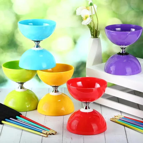 Miniatura 3 de Hungdao Juego de 5 diábolos chinos con triple rodamiento chino Yoyo de 5 pulgadas, varios colores, Diábolo Big Yoyo con palos de fibra de vidrio