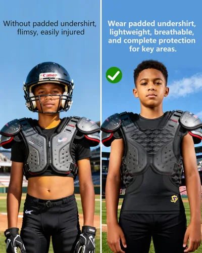 Miniatura 3 de Camiseta acolchada de fútbol juvenil para niños, protector de costillas en el pecho, protección del esternón, camiseta interior de rugby para niños