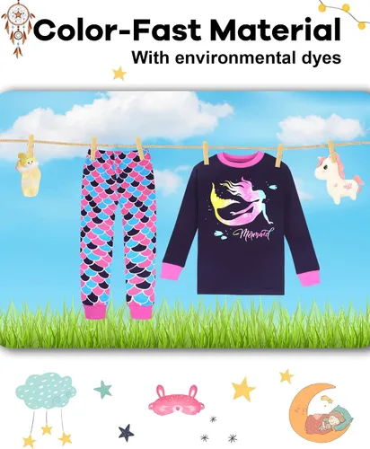 Miniatura 7 de DAUGHTER QUEEN Pijama de algodón para niñas de 4 piezas, talla 18 meses-12 años