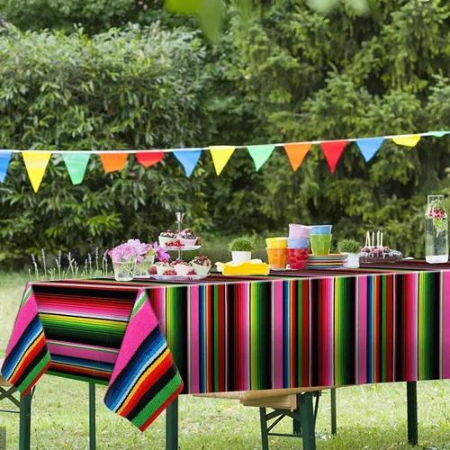 Miniatura 6 de Mantel de plástico para fiesta mexicana, 2 piezas, desechable, decoración de fiesta de cumpleaños, mantel de plástico para mesa con temática